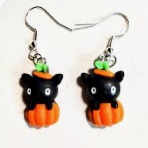 Black Cat Pumpkin Earrings Halloween Earrings New